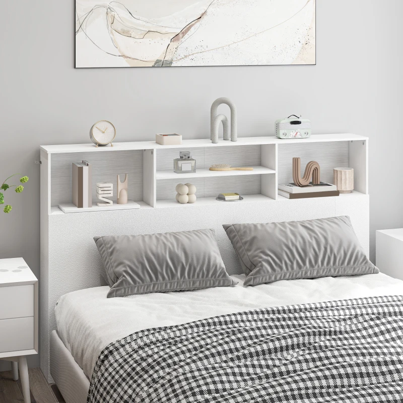 HOMCOM Cabeceira independente com arrumação, acessório de cama 4 compartimentos abertos, 160 x 20,2 x 108,2 cm, branco