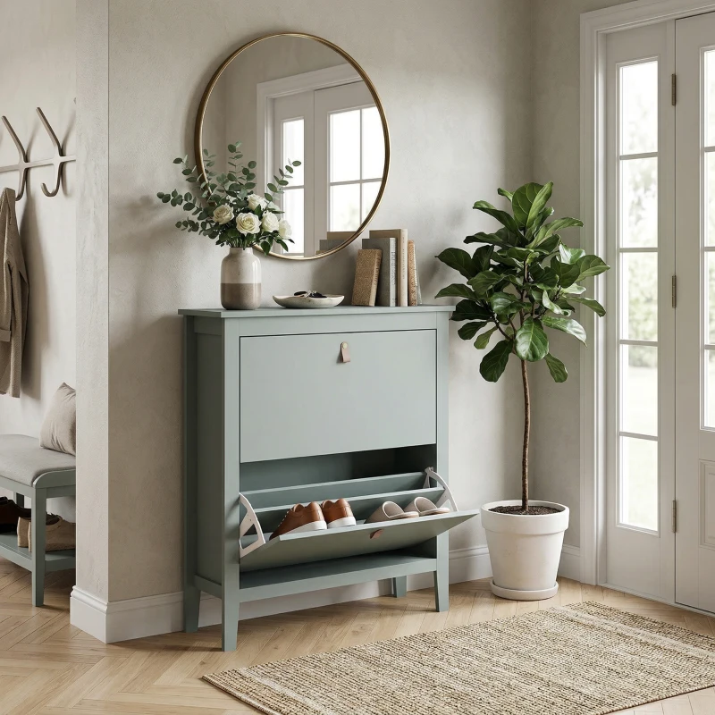 HOMCOM Scarpiera Slim con 2 Cassetti e Ripiani Regolabili per 14 Paia di Scarpe EU44, 80x24x95,5 cm, Verde