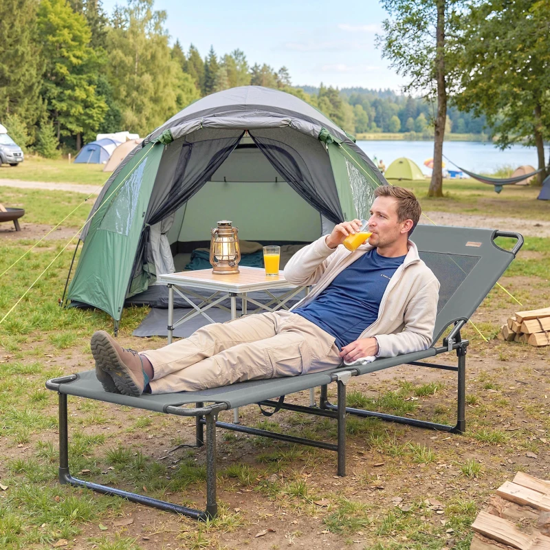 Outsunny Tumbona de Exterior Reclinable 4 Posiciones, Silla Plegable con Asa, Gris.