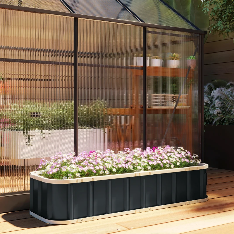 Outsunny Jardinera elevada de acero galvanizado, huerto elevado con guantes y bordes plegados, 165 x 52 x 31 cm, gris oscuro
