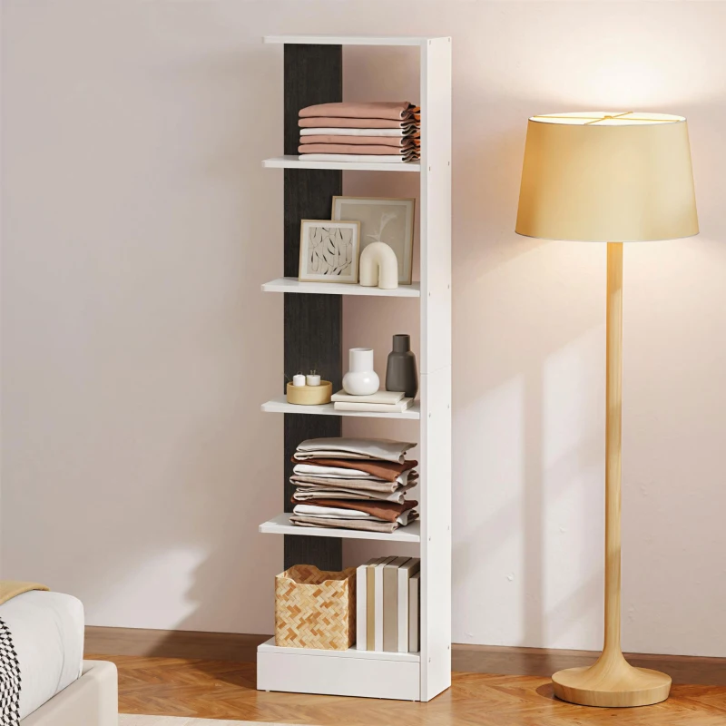 HOMCOM Librería Moderna Salvaespacio de 5 Estantes en Madera 45x21x170 cm, Blanco y Negro