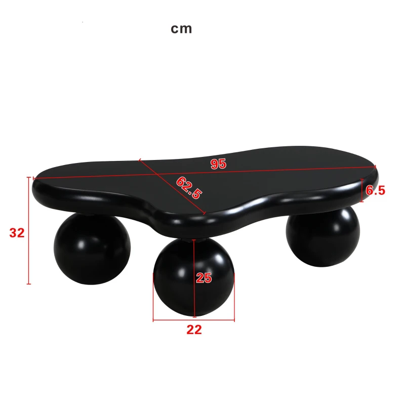 Tavolino da salotto a nuvola con illuminazione LED e gambe tonde, 95x62.5x32 cm, Nero