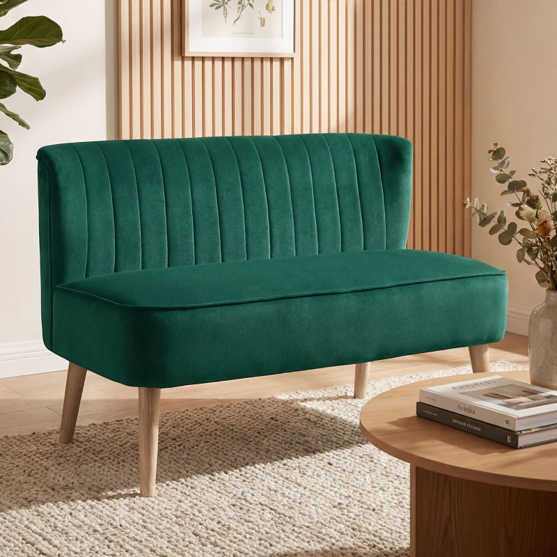 HOMCOM Retrodesign 2-zitsbank, houten poten, 117 cm x 56,5 cm x 77 cm, Donkergroen