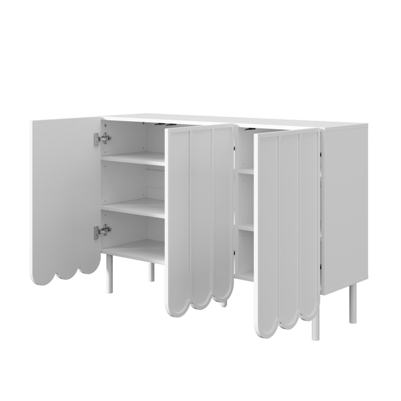 Credenza moderna con 9 ante ondulate, in MDF, 120x35x80 cm, Bianco