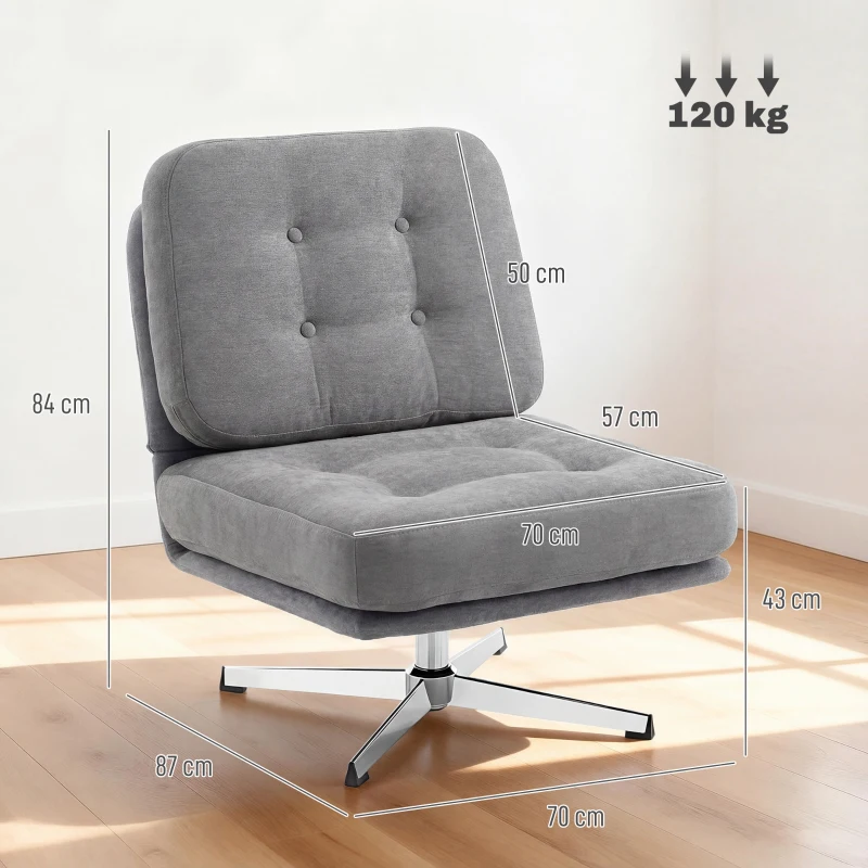 HOMCOM Sillón de acento giratorio, butaca de lectura acolchada con chenilla, asiento amplio, cojín con muelles y patas metálicas, Gris claro