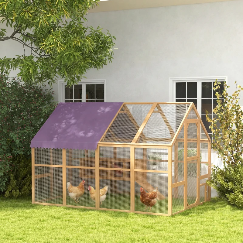 PawHut Galinheiro em madeira com área livre, fecho de segurança, porta, 4 caixas de ninho, para 8-12 galinhas, aprox. 2,8 x 1,8 x 1,9 m, Amarelo