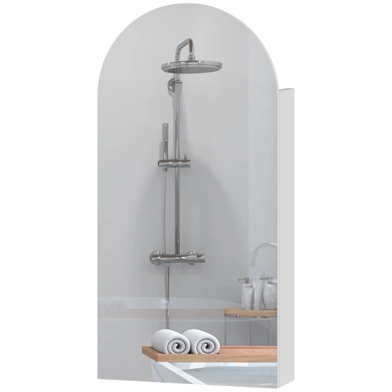 HOMCOM Armario mural para baño con espejo, mueble de baño sin marco en arco y estantes de vidrio ajustables, blanco