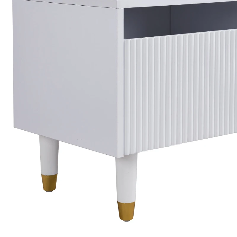 Mobile TV basso con 4 cassetti, in MDF e acrilico, 178x35x45 cm, Bianco