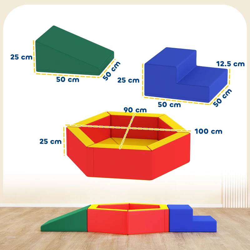 AIYAPLAY Percorso Motricità per Bebè in Schiuma EPE con Piscina di Palline, Modulo Motricità per Bebè con Fodera in PU, Multicolore