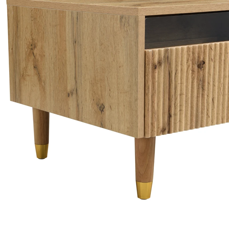 Ensemble de meubles LED moderne, meuble TV avec 4 portes & table basse avec 2 tiroirs, 178x35x45+110x50x40 cm, Couleur naturelle