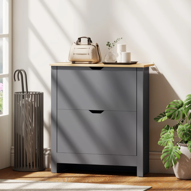 HOMCOM Scarpiera 12 paia con 2 cassetti ribaltabili e ripiani regolabili, Grigio scuro