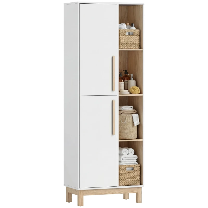 HOMCOM Estantería de 176 cm, 4 estantes abiertos, 2 armarios, estantería independiente para libros, MDF, Blanco