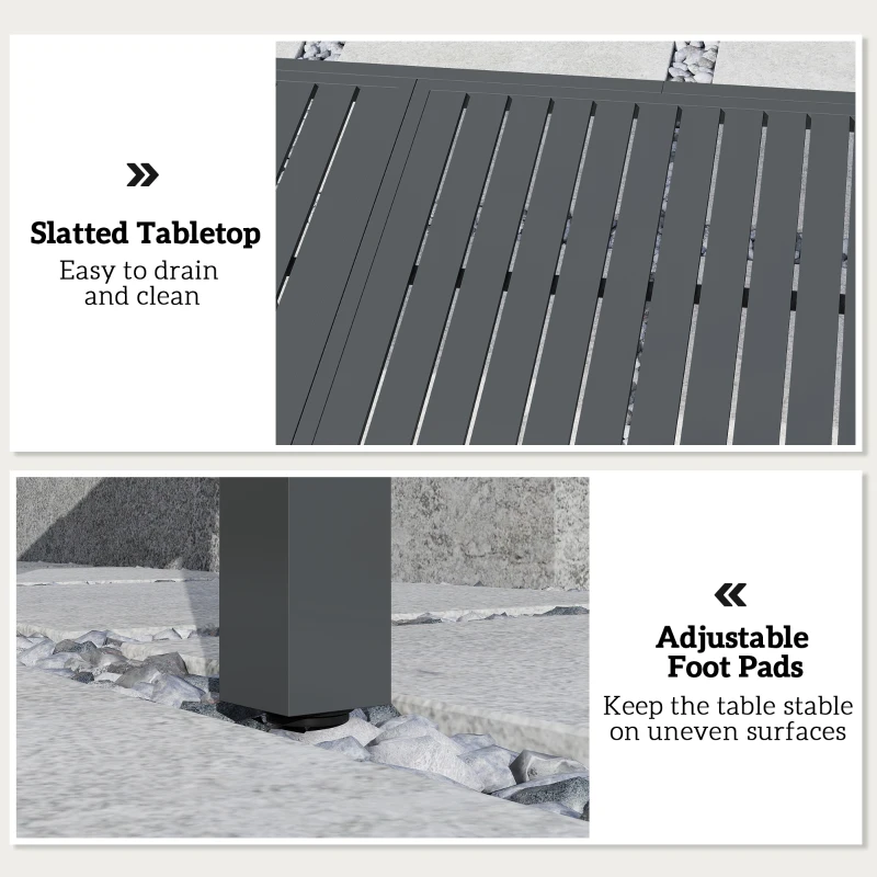 Outsunny Extending Garden Table for 6-8 People, Full Aluminium Outdoor Dining Table with Slatted Top, Dark Grey