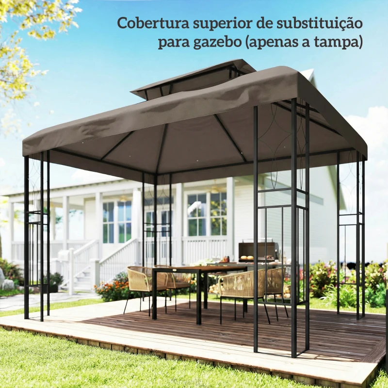 Outsunny Teto de Reposição 4x3 m com Teto Duplo Orifícios de Drenagem e Proteção UV Apenas Teto NÃO Inclui Estrutura Castanho