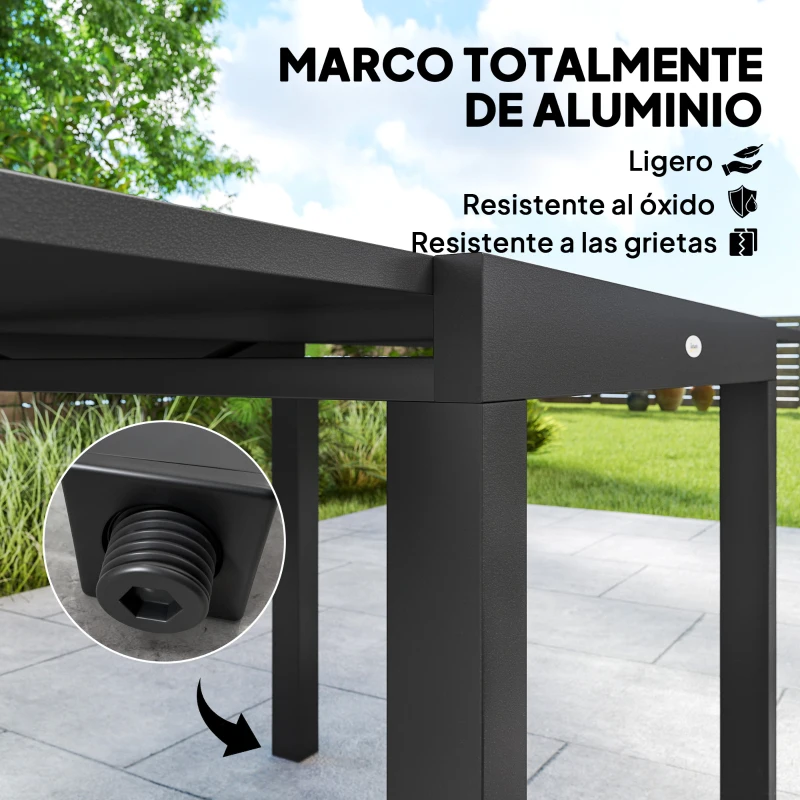 Outsunny Conjunto de Mesa y Sillas Jardín con Mesa Extensible y 6 Sillas Apilables Transpirables Marco de Aluminio Gris