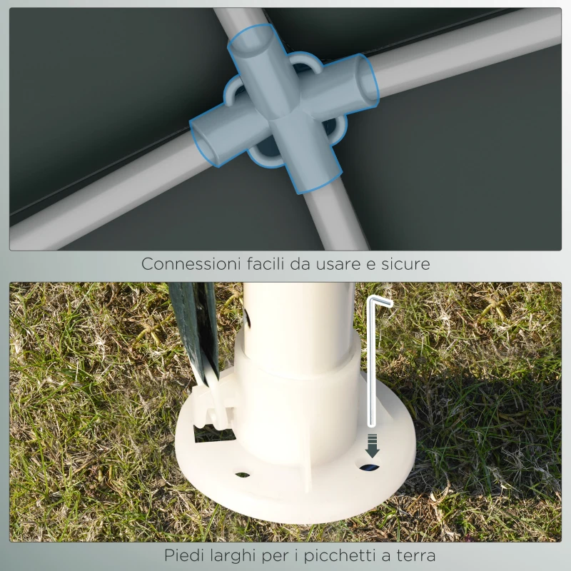 Outsunny Gazebo da Giardino 2.7x2.7 m con Picchetti e Corde, Telaio in Acciaio e Rivestimento in PE, Verde Scuro