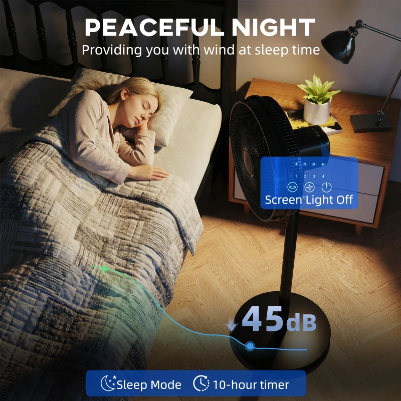 HOMCOM 40 cm Standing Fan, Cooling Floor Fan with 80° Oscillating, Adjustable Tilt and Height, 4 Speed, Remote Control, Black