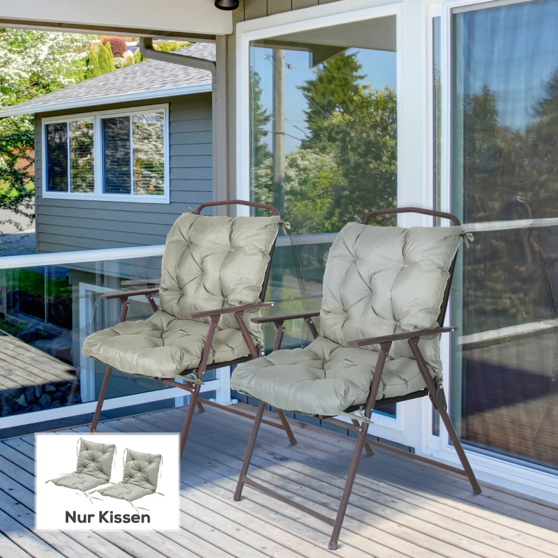 Outsunny Set de 2 cojines de asiento, 98 x 50 cm cojín para silla con cintas, funda de tela, 8cm de grosor Gris claro
