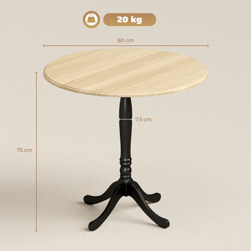 HOMCOM Mesa de comedor redonda para 4 personas Ø 80 cm, mesa de cocina, base de acero, estilo moderno, madera natural y negro