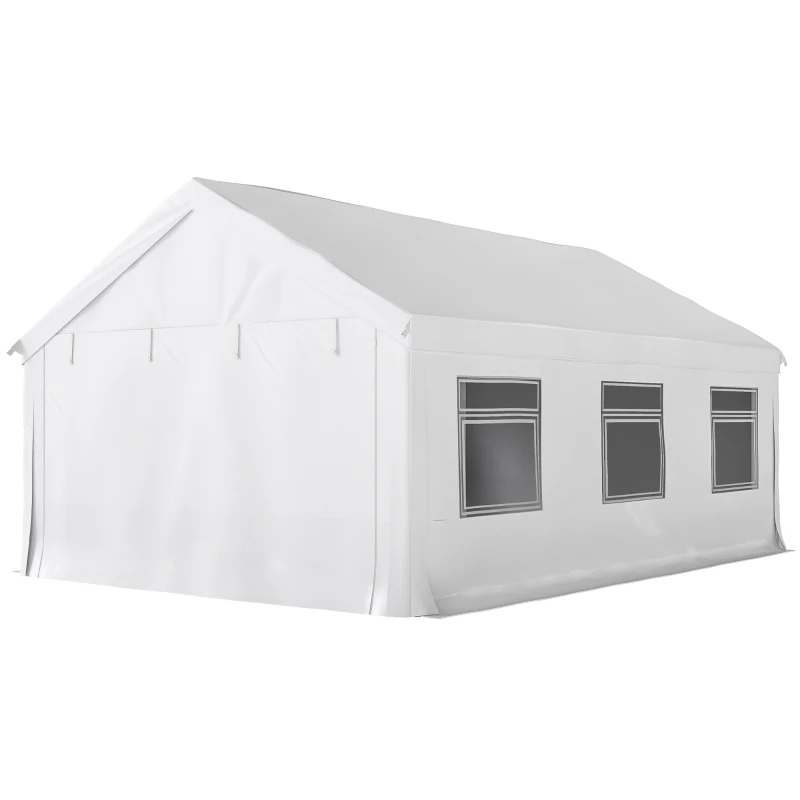 Outsunny Gazebo de Jardim 4x6 m com Painéis Laterais, 6 Janelas e Entrada Dupla, em Aço Galvanizado, Branco