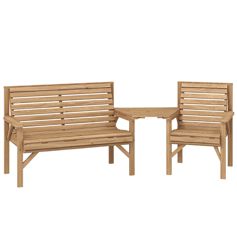 Outsunny Set da giardino 3 pezzi con panca, sedie e tavolino, 121x65x90 cm, Naturale