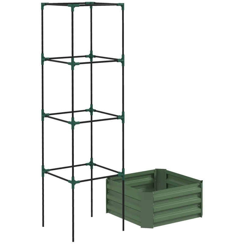 Outsunny Jardinera con enrejado ajustable, macetero con jaula para tomates acero galvanizado 61 x 61 x 187 cm verde