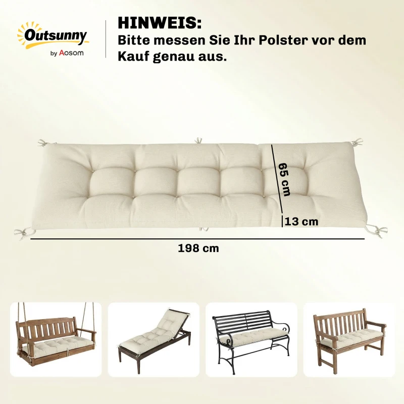 Outsunny Cojín para palets desmontable Cojín con cintas de sujeción Almohadilla para palets para la mayoría de tumbonas 198x65x13cm Beige