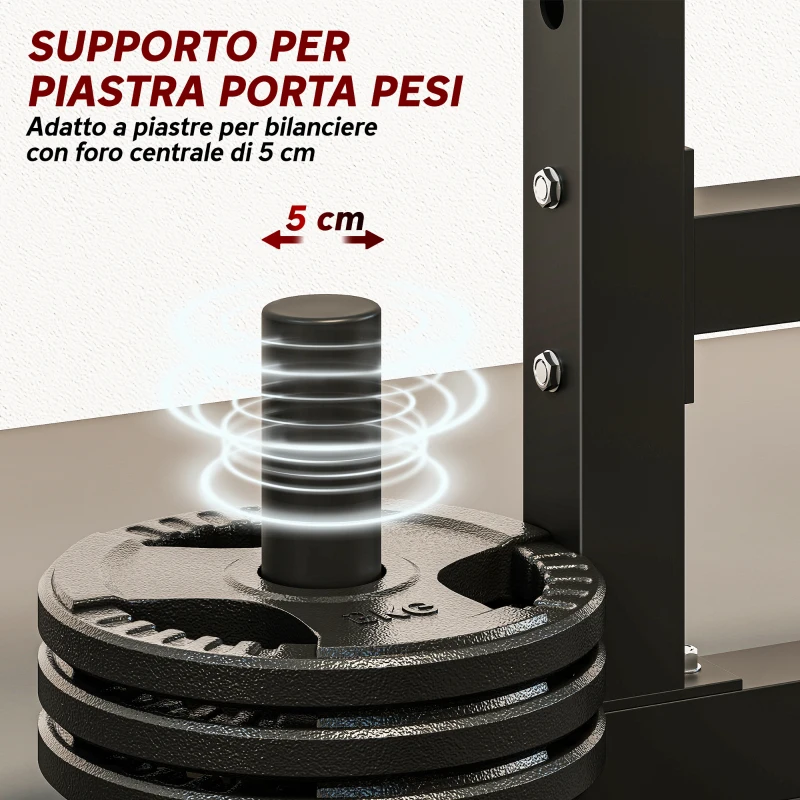 SPORTNOW Porta Bilanciere Regolabile a 2 Livelli con Porta Dischi, in Acciaio, 110x91x145 cm, Nero