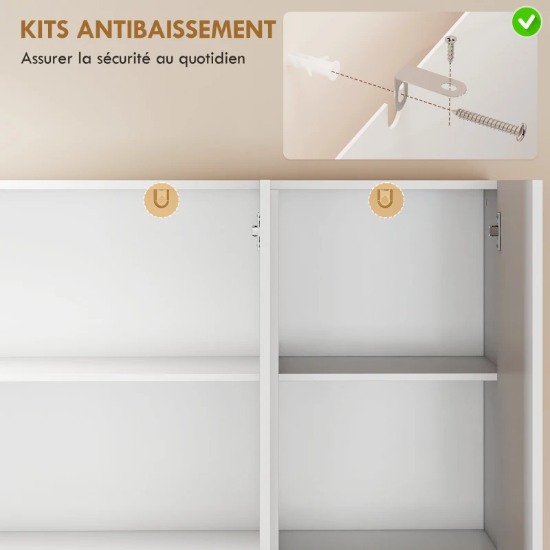 HOMCOM Buffet alto lucido con 6 ante e ripiani regolabili, Bianco