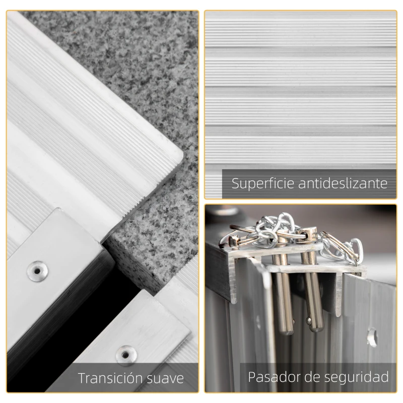 HOMCOM Rampa para Sillas de Ruedas Plegable 61 cm Carga 270 kg Rampa Portátil de Aluminio con Bordes de Seguridad Plata