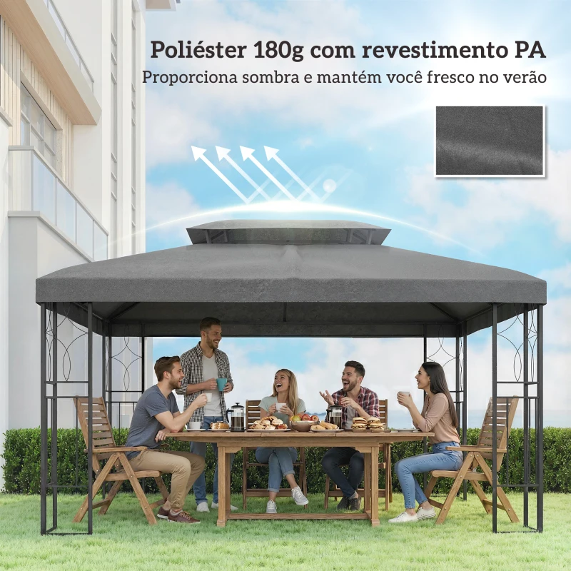 Outsunny Teto de Reposição 4x3 m com Teto Duplo Orifícios de Drenagem e Proteção UV Apenas Teto NÃO Inclui Estrutura Cinzento Escuro