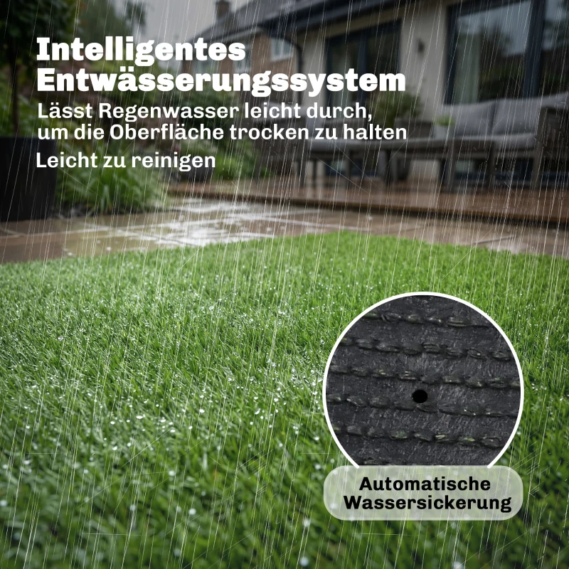 Outsunny Kunstrasen 100x400cm selbstentwässernd Outdoor Teppich mit 10mm Höhe Grün