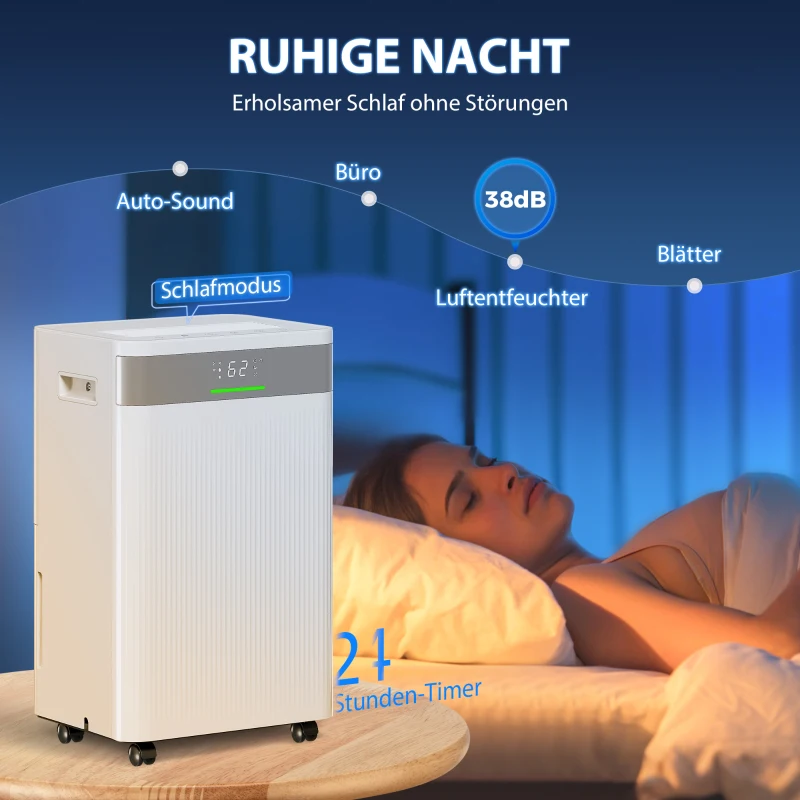 HOMCOM Luftentfeuchter, 4,5 Liter Tank, 24-Stunden-Timer, LED-Display, Kunststoff, Weiß