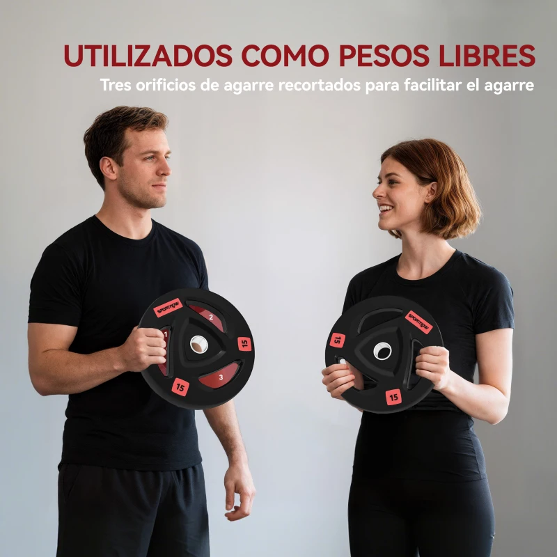 SPORTNOW Juego de 2 Discos de Pesas Olímpicos de 15 kg Agujero 50 mm de Hierro Fundido para Entrenamiento de Fuerza Negro