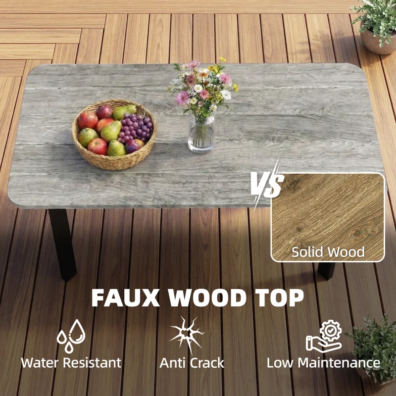 Outsunny Outdoor Garden Coffee Table, Garden Table with Slatted Wood Plastic Composite Top and Metal Frame, Grey