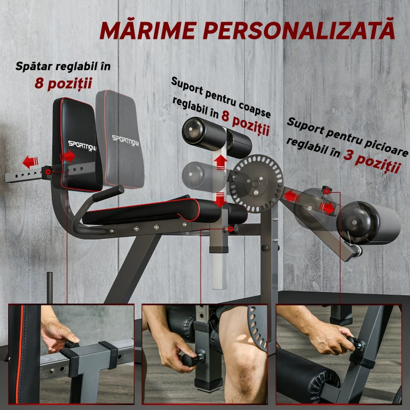 SPORTNOW Aparat pentru gambe cu spătar și perne reglabile, din oțel, plastic și EVA, 100x90x105 cm, gri și negru