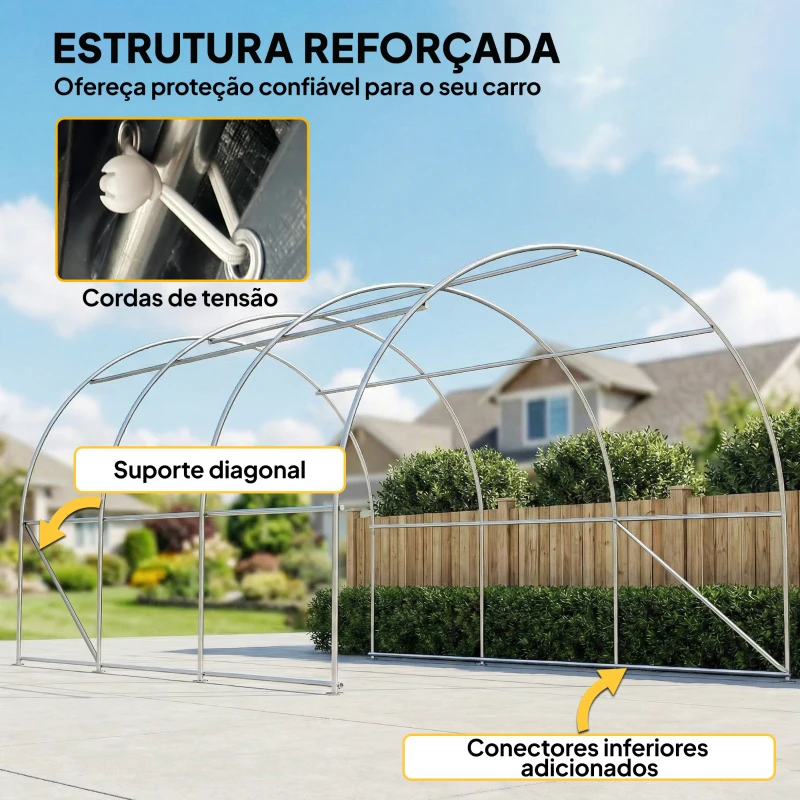 Outsunny Garagem Exterior para Carro 3x5 m Impermeável com Tecido PE Resistente Estrutura de Aço Galvanizado UPF30+ Cinzento