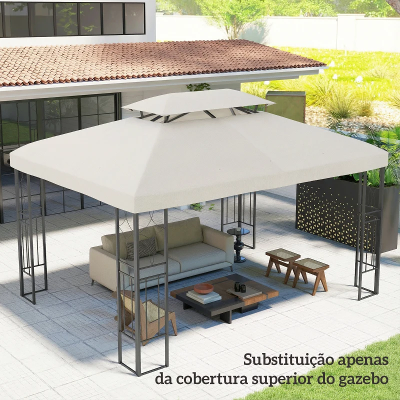 Outsunny Toldo de Substituição 4x3 m com Teto Duplo Orifícios de Drenagem e Proteção UV Apenas Toldo NÃO Inclui Estrutura Creme
