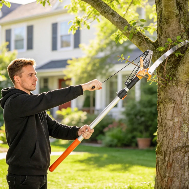 Outsunny 2-in-1 boomzaag met geïntegreerde takkenschaar, telescopische steel van 135/172/199 cm voor hoge takken, oranje