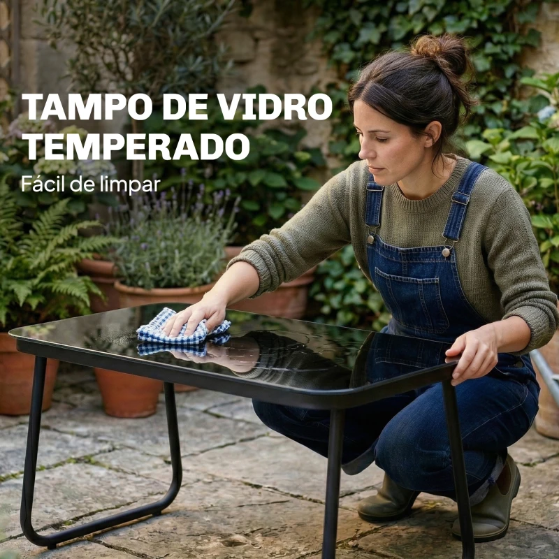 Outsunny Conjunto Jardim de 4 Peças com Sofá de 2 Lugares 2 Poltronas Mesa de Vidro Temperado Tecido Textilene Respirável Cinza Escuro