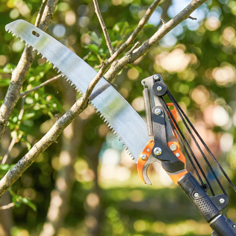 Outsunny 2-in-1 boomzaag met geïntegreerde takkenschaar, telescopische steel van 135/172/199 cm voor hoge takken, oranje