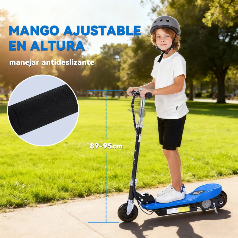 HOMCOM Patinete Eléctrico Plegable para Niños y Adolescentes de +7 Años con Manillar Ajustable en Altura 78x37x87-95 cm Azul