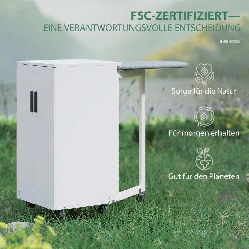 HOMCOM Mobile 2 in 1 con asse da stiro pieghevole e ripiano regolabile, Bianco