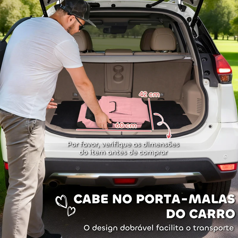 PawHut Transportadora Dobrável para Cães 60x41,5x41 cm com Janelas de Rede, Almofada Macia e 2 Alças para Mini Cães e Gatos Rosa