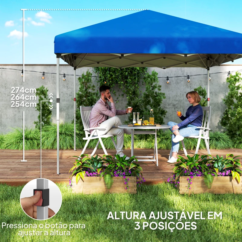 Outsunny Tenda Dobrável Pop-up 3x3 m com 2 Laterais Anti-UV Altura Ajustável Sacos de Areia e Saco de Transporte Azul