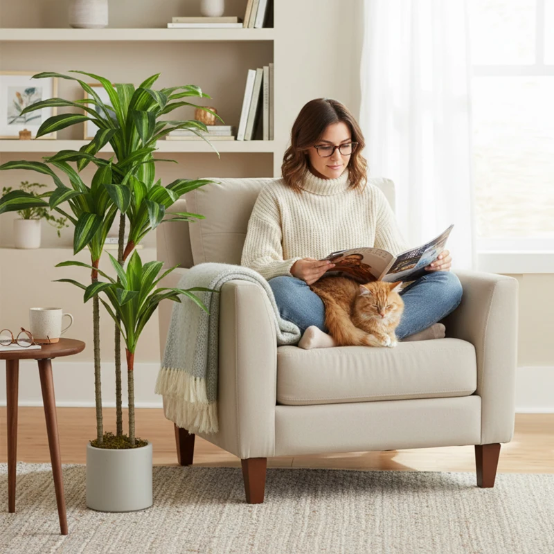 HOMCOM Planta Artificial de Drácena Verde en PEVA y Madera con Maceta Contenedora en PP y Cemento, 60x40x120 cm