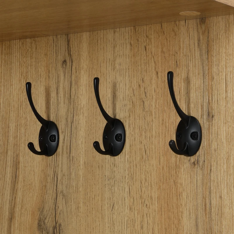 Ensemble vestiaire avec 5 crochets, miroir, meuble à chaussures et placard encastré, 98,5x38x191 cm, Couleur naturelle