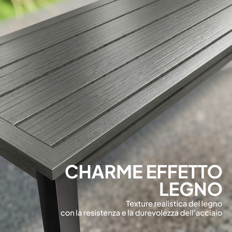 Outsunny Panchina da Giardino 2 Posti a Doghe Effetto Legno, Struttura in Acciaio, 130x34x43 cm, Grigio