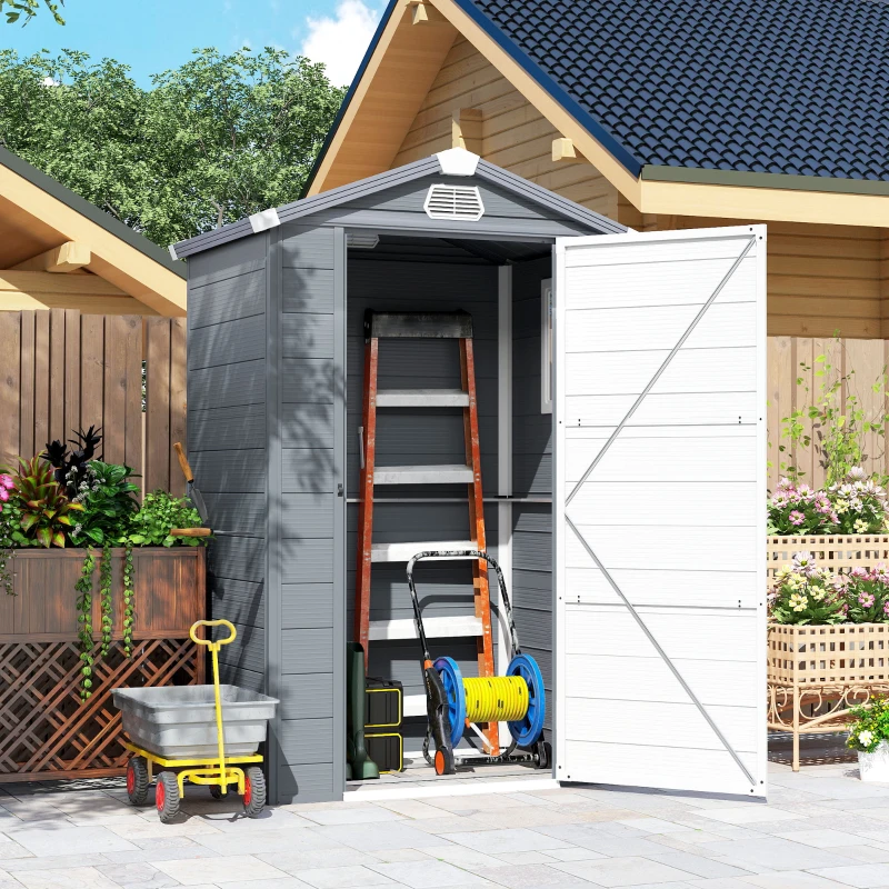 Outsunny Cobertizo, 1,1 m², cobertizo con tejado a dos aguas, 133 x 102 x 180/208 cm