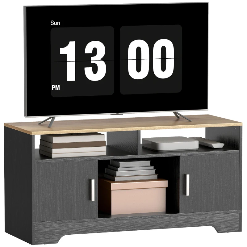 HOMCOM Mueble TV banco TV de madera con 2 nichos 2 armarios con puerta 1 armario abierto 105 x 40 x 52 cm efecto madera negra